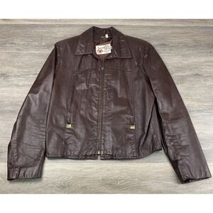 VTG Sears the Leather Shop Brown Leather Moto Jacket Sz 38 R